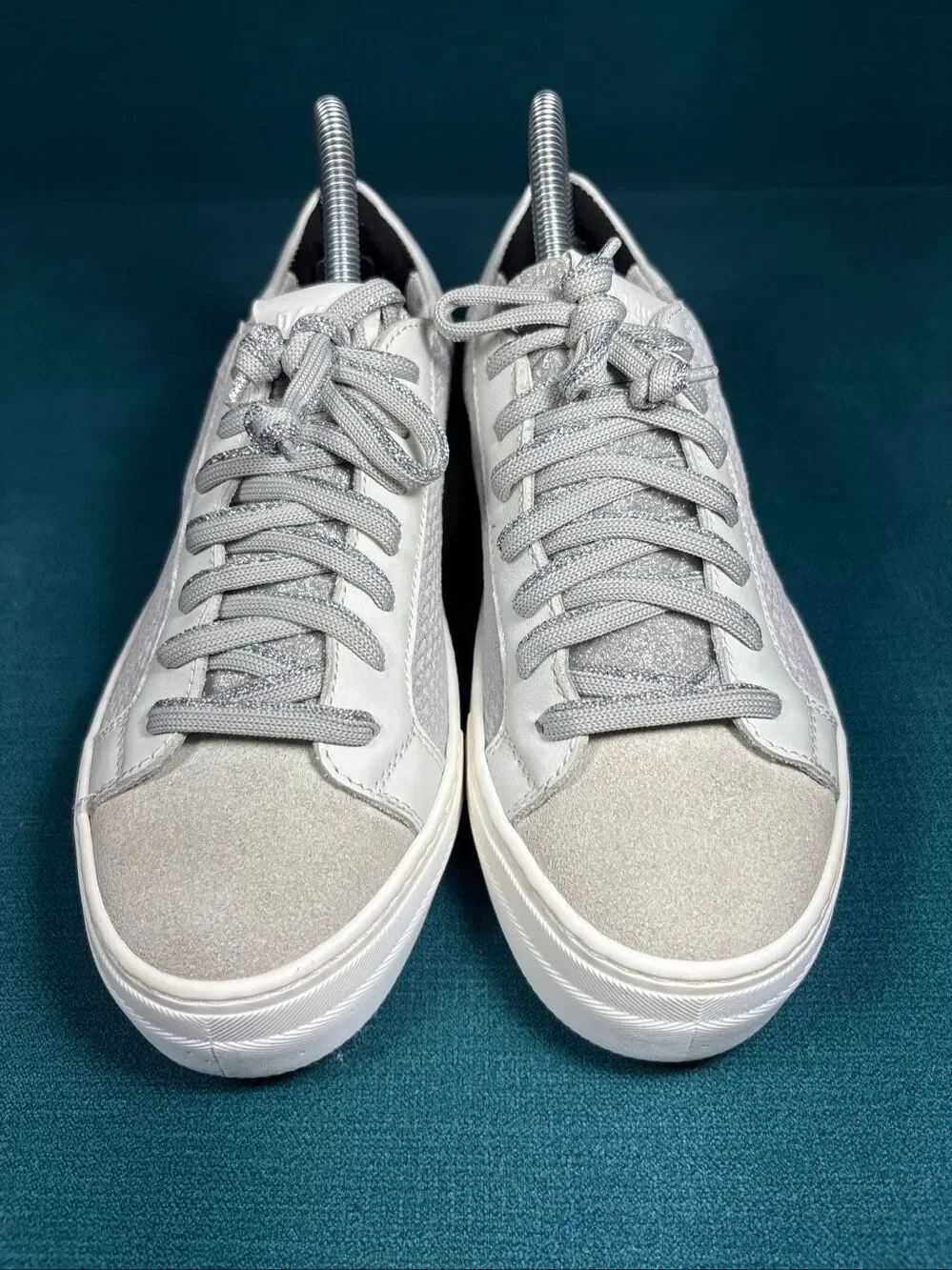 P448 Womens Size 37 EU US 7 White Woven Leather Low Top Platform Sneakers Italy